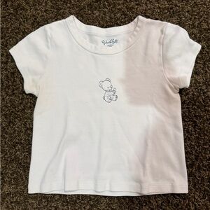 Brandy Melville White Tee with Tiny Bear Graphic - Short Sleeve